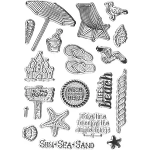 Summer Beach Vocation Clear Stamps for Card Making Decoration, Ocean Sea Sun Sand Words Castle Transparent Rubber Seal Stamps for Photo Card Album DIY Scrapbooking Crafting Supplies
