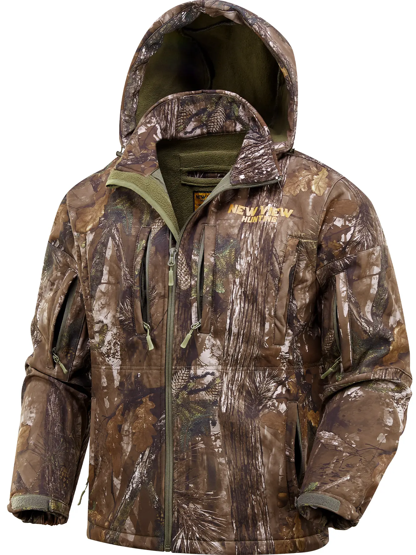 Camo Hunting Jackets for Men, Warm Fleece Lined Hunting Jacket with Hood, Quiet Water Resistant Hunting Clothes