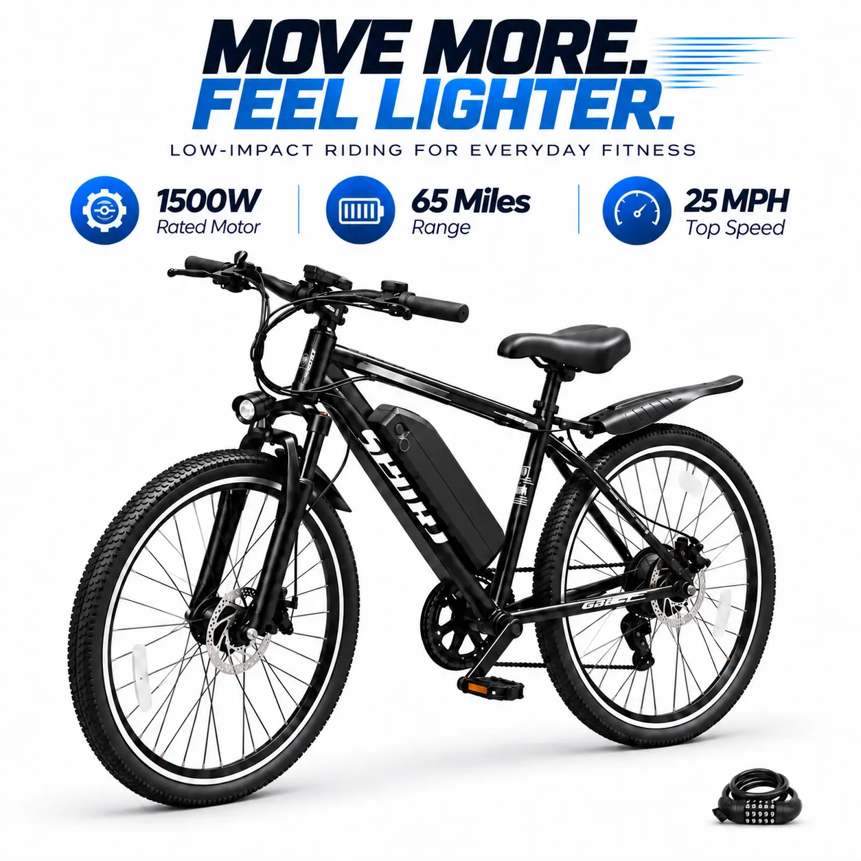 Kazeflow G26 Adult Sport Electric Bike, 25MPH Commuter Ebike with 1500W Motor, 48V 12Ah Removable Battery, 26-Inch Wheels, Front Suspension, Dual Disc Brakes, Up to 65 Mi Range