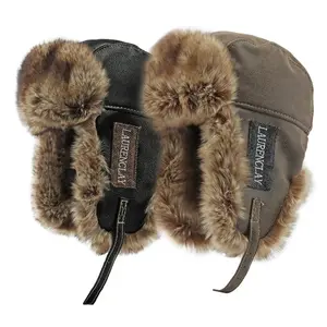 HT4241 Bomber Hat New Thick Warm Men Women Russian Fur Hat Male Windproof PU Leather Ski Trapper Earflap Cap Winter Hat Ushanka