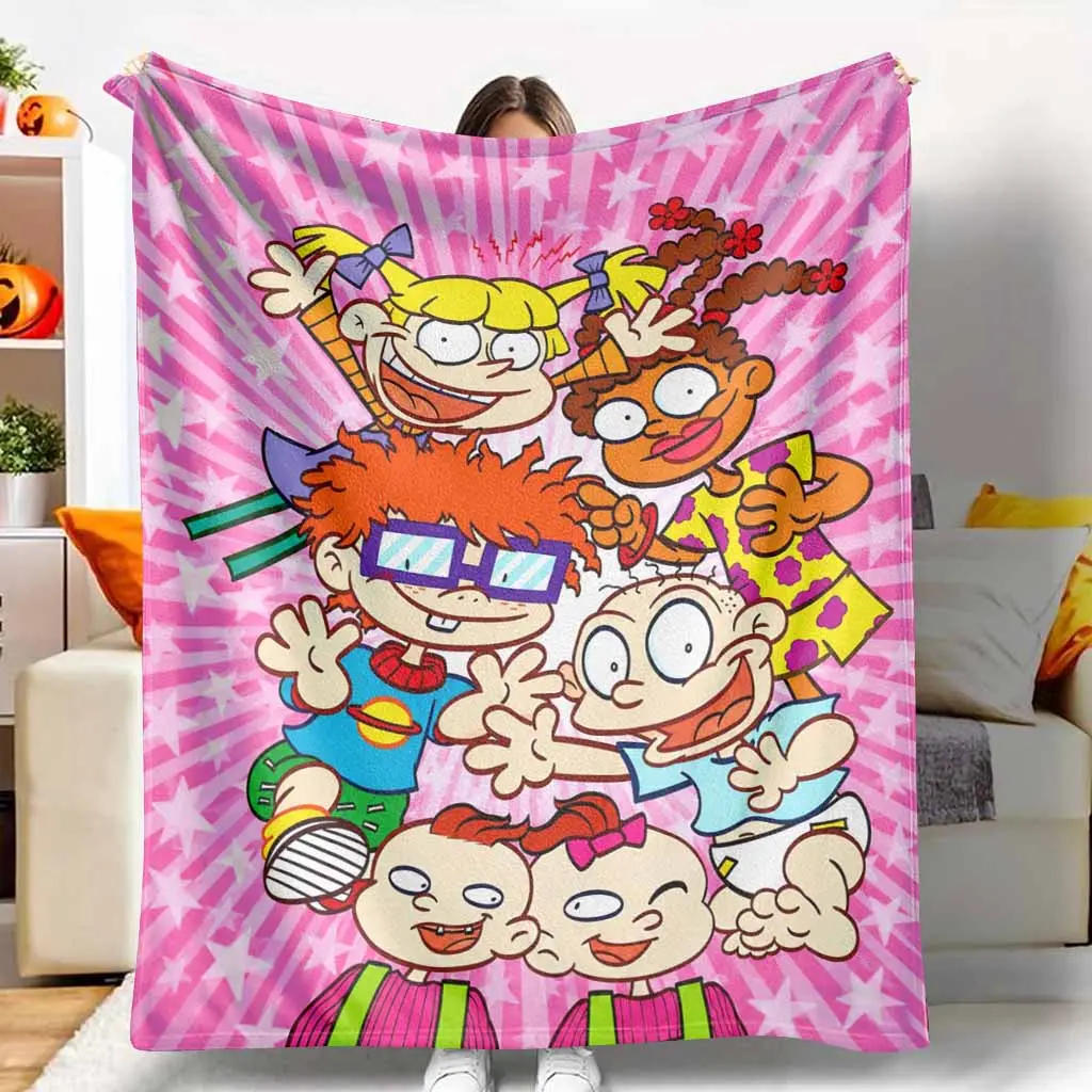 Pink Retro Cartoon Flannel Blanket - Starburst Character Art Print, Fading-Proof Flannel Fabric, Soft Cozy Lightweight Warm Plush Throw for Sofa Bed, Movie Nights, Whimsical Home Decor & Birthday Gift, Multi-Size