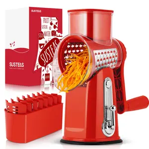 SUSTEAS  Multi-Function Rotary Grater – 5 Blades, Non-Slip Base & Storage Box – Cheese & Veggie Shredder