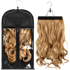 1 Pack Wig Storage Bag with Hanger Hair Extensions Wig Storage Extra Long Hair Extension Holder with Transparent Zip Up Closure (Size Small)