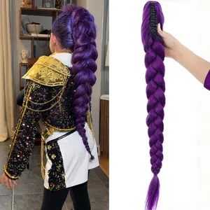 Purple Twisted Braid Ponytail Wig, Featuring a Clip-on Design, Can Be Quickly Attached to Your Own Hair to Create a Unique Braided Hairstyle, Synthetic braided wigs