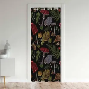 Feelyou Mushroom Pattern Doorway Curtain - Natural Theme Privacy Cover with Snail, Botanical Leaf Designs, Insulated Thermal Wild Fungus Home Decoration Curtain for Kitchen, Window Use, Kitchen Curtains