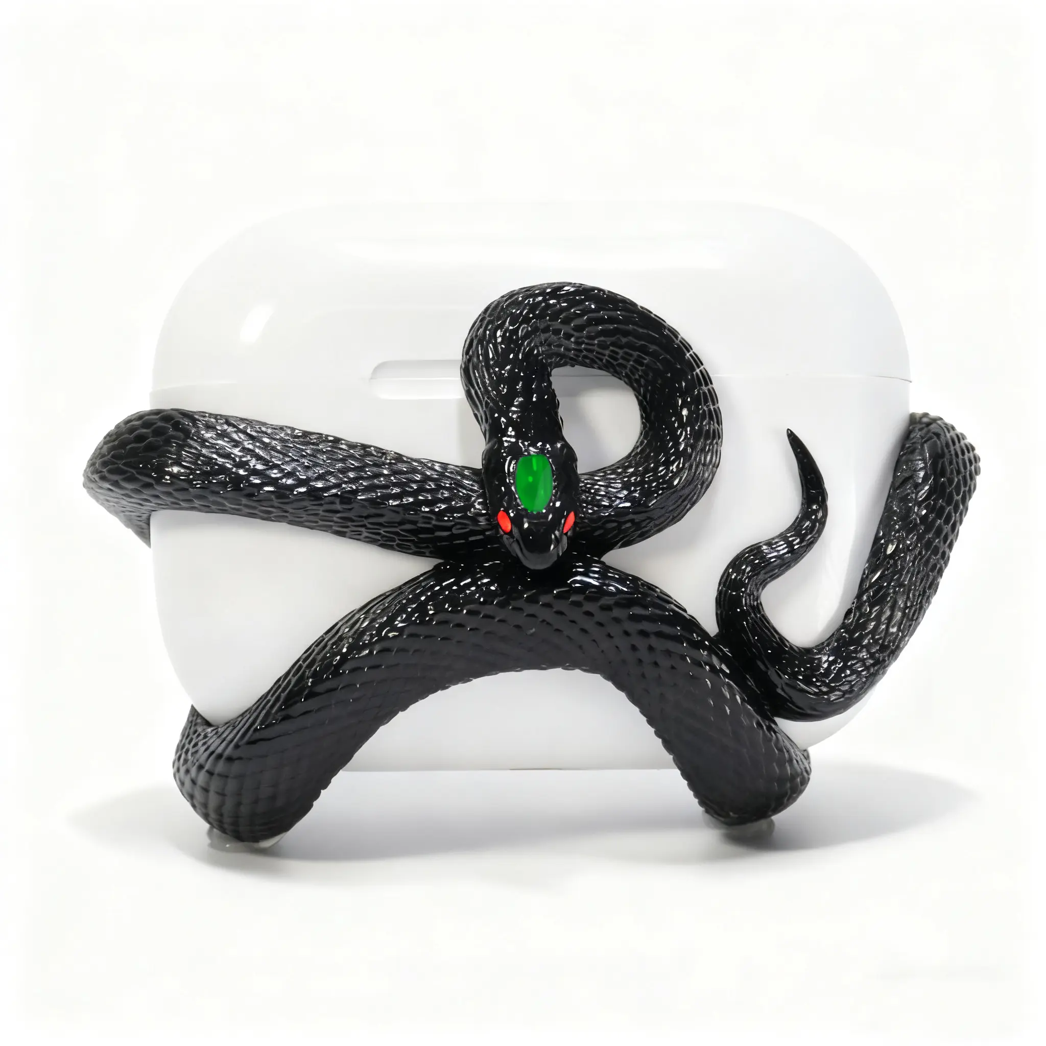 Aura +99999 Original Snake Wireless Earphones Case for AirPods Pro2/Pro/3, Durable PLA/TPU, Shockproof Protection, Scratch Resistant, Lightweight, Portable, Non-Slip Grip, LED Battery Lights, Gym Gift (White, Black, Pink)