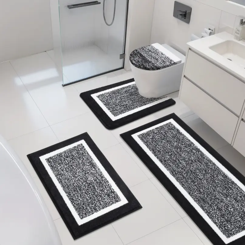 3-Piece Soft Absorbent Microfiber Bath Rug Set, Non-Slip Backing Plush Bathroom Mats, Machine Washable Shower Floor Rugs for Home Bathroom