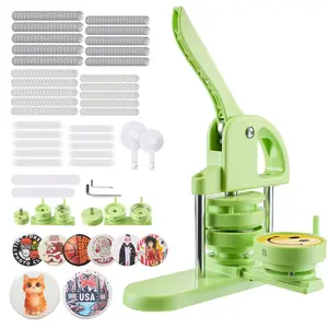 VEVOR Button Maker Machine, 1.26/2.28 inch 2-in-1, Plastic Pin Maker with 200 pcs Button Parts, Circle Cutter and Magic Book, Reinforced Ergonomic Handle, for DIY Badges, Personalized Pins, Green