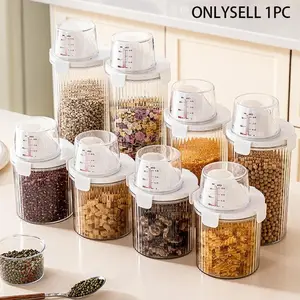 Transparent Food Storage Canister with Lid, Moisture-Proof Sealed Stackable Container for Grains, Rice, Pasta, Tea, Nuts, Coffee Beans, Home Kitchen Use