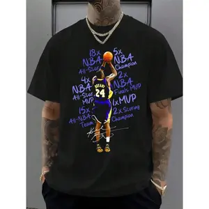 Kob.E Bryant|     Artistic Lakers Basketball Print Classic T-Shirt|     Popular Classic Apparel For Kobe Fans|     Cotton Printed Crew Neck Unisex Short-Sleeve T-Shirt|     European And American Fashion Brand Printed Base Layer Shirt