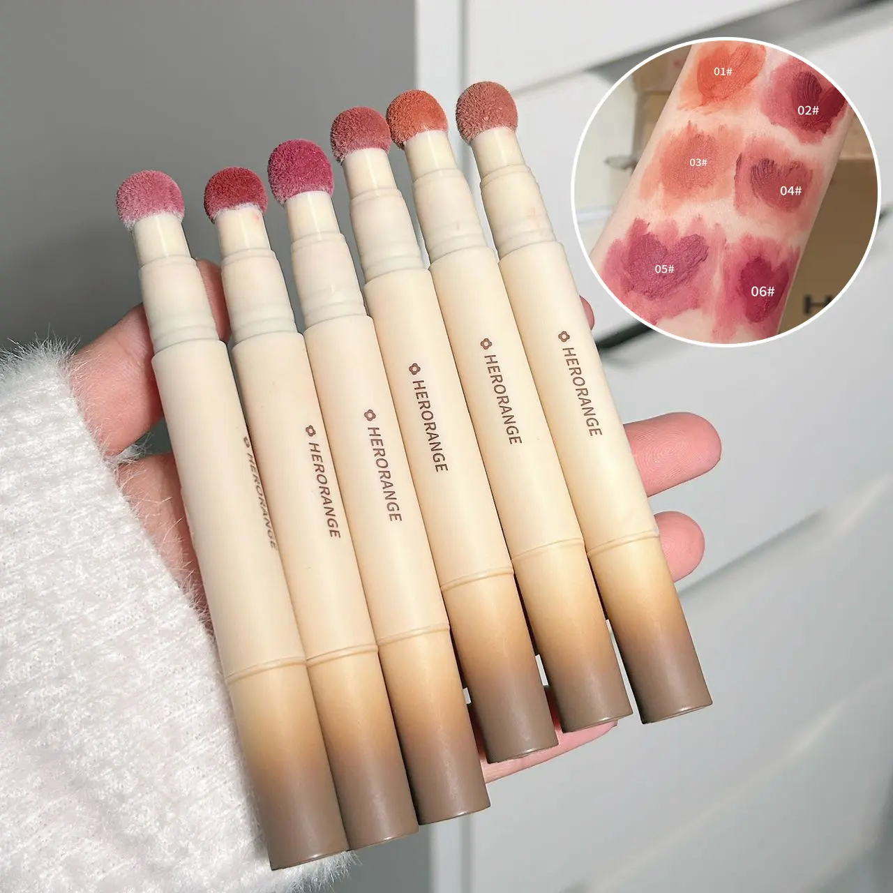 [BY][6-Pc Pro Twist Lip Set] HERORANGE Velvet Matte Lip Pen - Waterproof & Kiss-Proof | Creamy Fall-Winter Shades | Festival & Stage Must-Have | Xmas/Valentine's Gift for Teens | Peachy Nude Lipstick Set lux  edupe