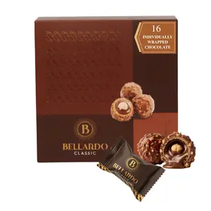 Bellardo Classic Milk Chocolate Gift Box, Individually Wrapped Chocolate with Cocoa Filling, Crispy Wafer Shell & Whole Hazelnut Pearl Center, Great for Sharing or Gifting, 16 Count, 200 g (7.05 oz) (Hazelnut)