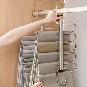 2-Pack 5-Tier Stainless Steel Foldable Laundry Drying Rack & Pants Storage Organizer, Hanging Retractable Underwear Hanger with Anti-Slip Clips, Compact for Small Spaces