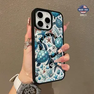 Ocean Sea Turtles Starfish Pattern Premium Magnetic Phone Cases for iPhone 16 15 14 Pro Max 13 12 11 Plus Smartphone Shockproof Protection Acrylic Cover Cellphone Protective magsafe magnetic case Resistance Casing Protector