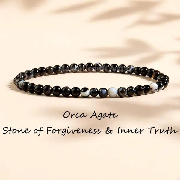 4mm Genuine Orca Agate Stretch Bracelet, Natural Stones Round Beads, Heart Chakra Healing Crystal Jewelry for Emotional Calm, Everyday Wear, Genuine Agate