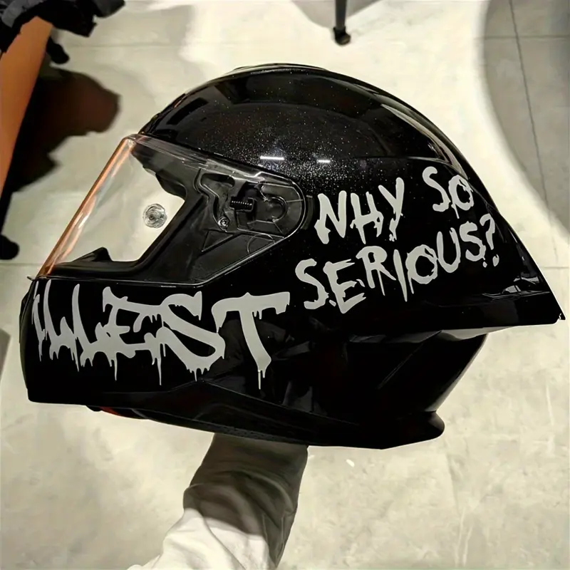 1SET Playful Graffiti Joker “WHY SO SERIOUS?” Sticker Decal - For helmets, motorcycles, backpacks. Full of playful casual vibe, add personalized logo. A favorite decor for cool lovers! Motorcycle Stickers Motorcycle Decoration Graphic Decal