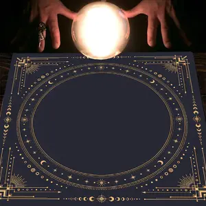 1pc Mystical Moon Celestial Golden Square Altar Cloth Tablecover Art Nouveau Witchy Tablecloth Tarot Card Spread Reading Cloth Tapestry Wall Hanging Home Wall Rugs Room Decor Gift for Halloween Christmas, Decoration