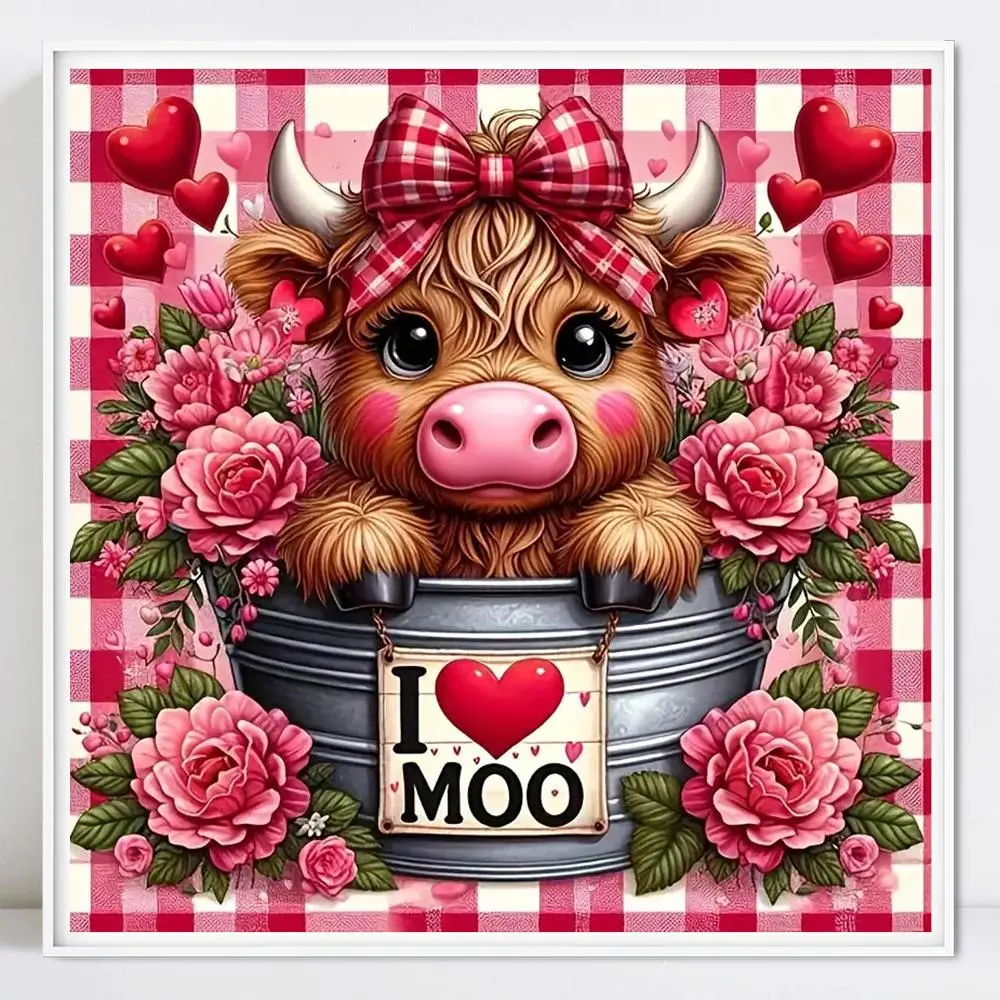 Cow & Flower Pattern DIY Diamond Art Painting Kit without Frame, DIY 5D Diamond Arts Colorful Painting Kit, Wall Art Decor for Home Living Room Bedroom, Craft