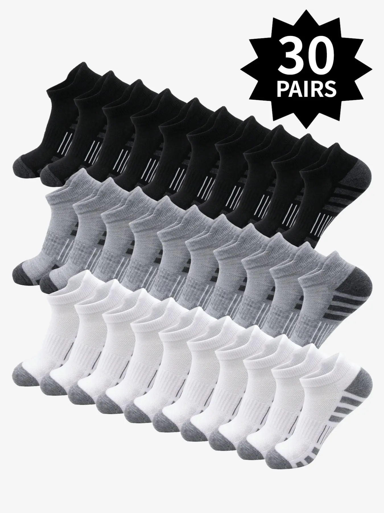 30/15 Men's Solid Striped Ankle Socks, Breathable Sports Socks, Sporty Comfortable Breathable Socks for Everyday Wear Men's Sock Sets, Multi-Pair Packs, All-Season Style