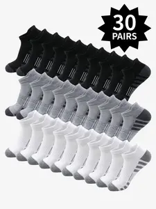 30/15 Pairs Double Men's Striped Ankle Socks, Sporty Comfortable Breathable Minimalist Socks for Everyday Wear, Men's Sock Sets, Multi-Pair Sock Packs for Spring, All Season Socks