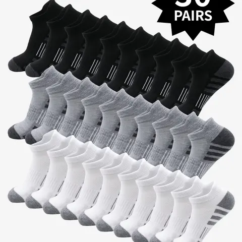 30/15 Men's Solid Striped Ankle Socks, Breathable Sports Socks, Sporty Comfortable Breathable Socks for Everyday Wear Men's Sock Sets, Multi-Pair Packs, All-Season Style