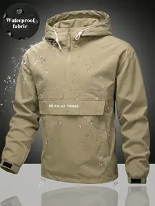 Men’s waterproof, breathable mountaineering jacket; loose pullover design with half zip; functional jacket with side pockets; durable sports-casual menswear suitable for camping, hiking, and cycling.