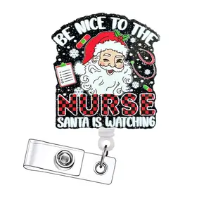 Christmas Retractable Badge Reels, Acrylic ID Holders with Clips for Nurses, Doctors, Students & Office Staff, 15-Piece Set