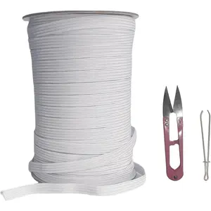 1/4 Inch White Elastic Band 50 Yards High Stretchy Flat Elastic Cord for Sewing & Crafts Includes Sewing Scissors & Elastic Threader Tool