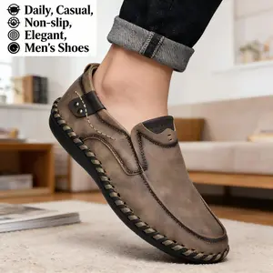 Men's British Style Handmade Leather Loafers - All Seasons Low-Cut Lightweight Slip-On Casual Shoes