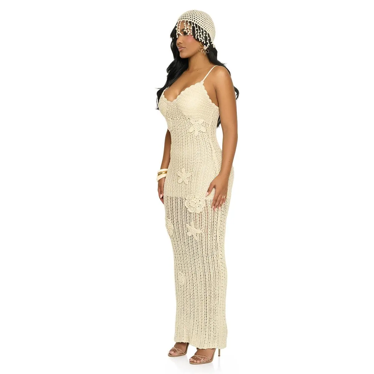 Marbella Seashell Crochet Maxi Dress With Headpiece