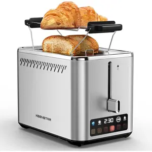 Stainless Steel 2-Slice Smart Toaster, 900W, 6 Browning Levels, Bagel Function, Defrost Timer, 1.5" Wide Slots, Removable Crumb Tray