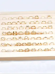 66pcs/set Women's Fashion Casual Rhinestone Decorated Rings, Elegant Flower & Butterfly Design Rings, Fashion Accessories for Women & Girls, Fashion Stackable Finger Rings