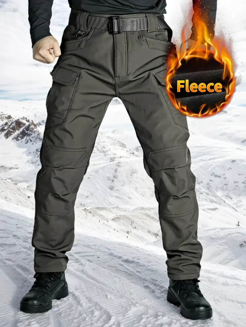 HOMUG Herren Dickes Fleece Taktische Kampfhosen, Herren Solide Farben Hosen mit Vielen Taschen für Wandern, mit Taschen Reißverschlüssen und Keine Taillie, Geeignet zum Tragen in den Herbst und Winter Jahreszeiten.