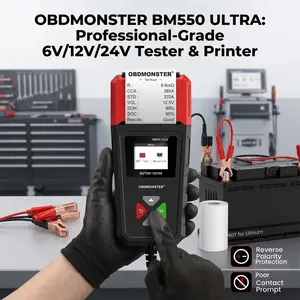 OBDMONSTER BM550 Ultra 6V 12V 24V Automotive Battery Tester with Built-in Thermal Printer, Professional Alternator Crank Diagnostic Scanner for Car Truck Motorcycle SUV