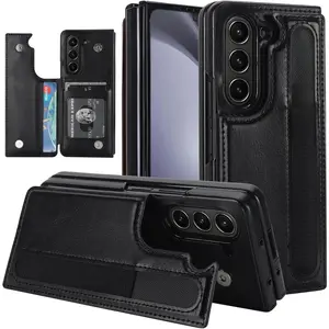 for Samsung Galaxy Z Fold 7/6/5 Case with S Pen Holder and Card Holder, Heavy Duty Shockproof Wallet Protector, Luxury Business Leather Cover Case