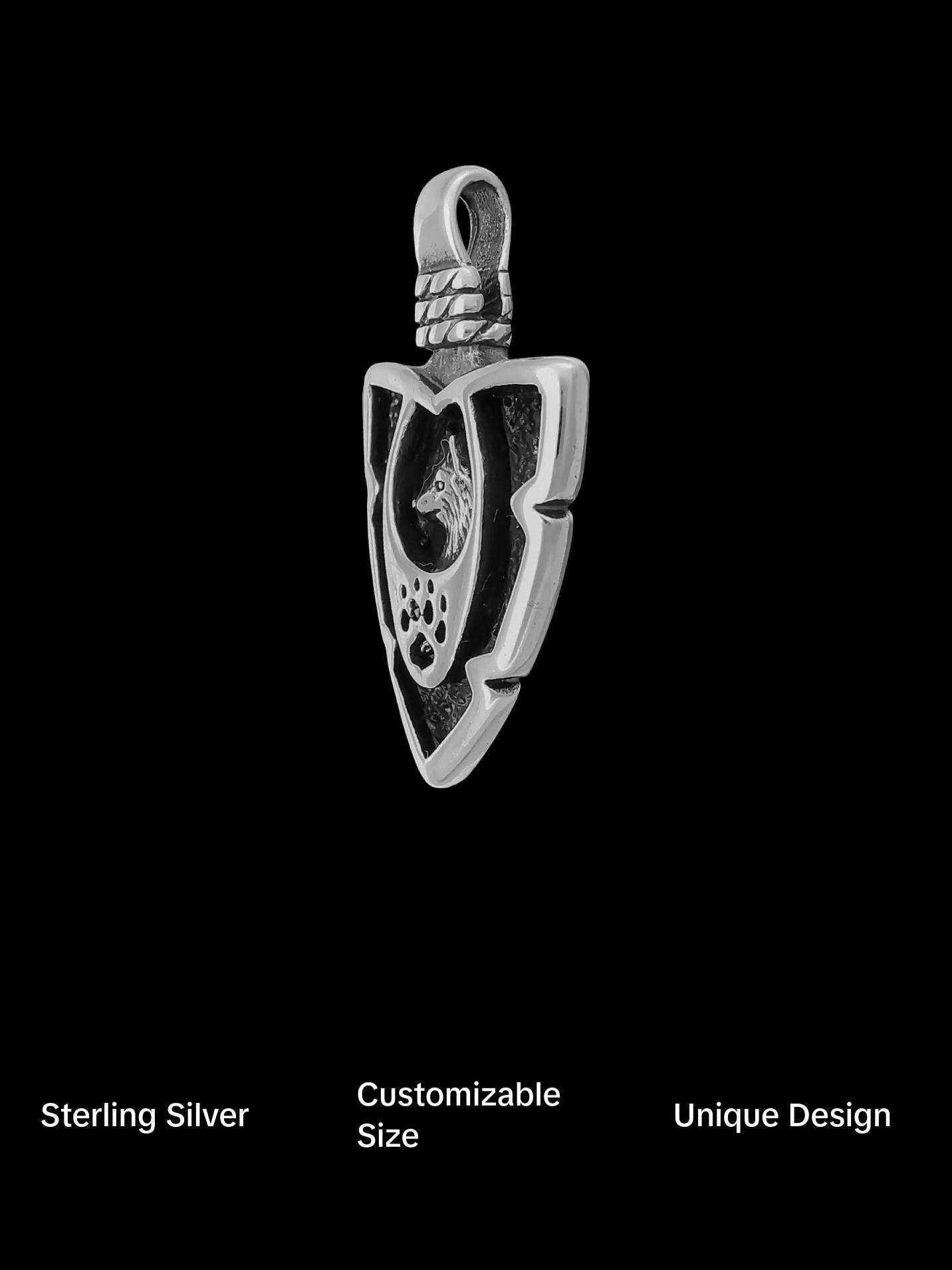 Wolf Pendant, Arrowhead pendant, no Inlay, 925 Sterling Silver