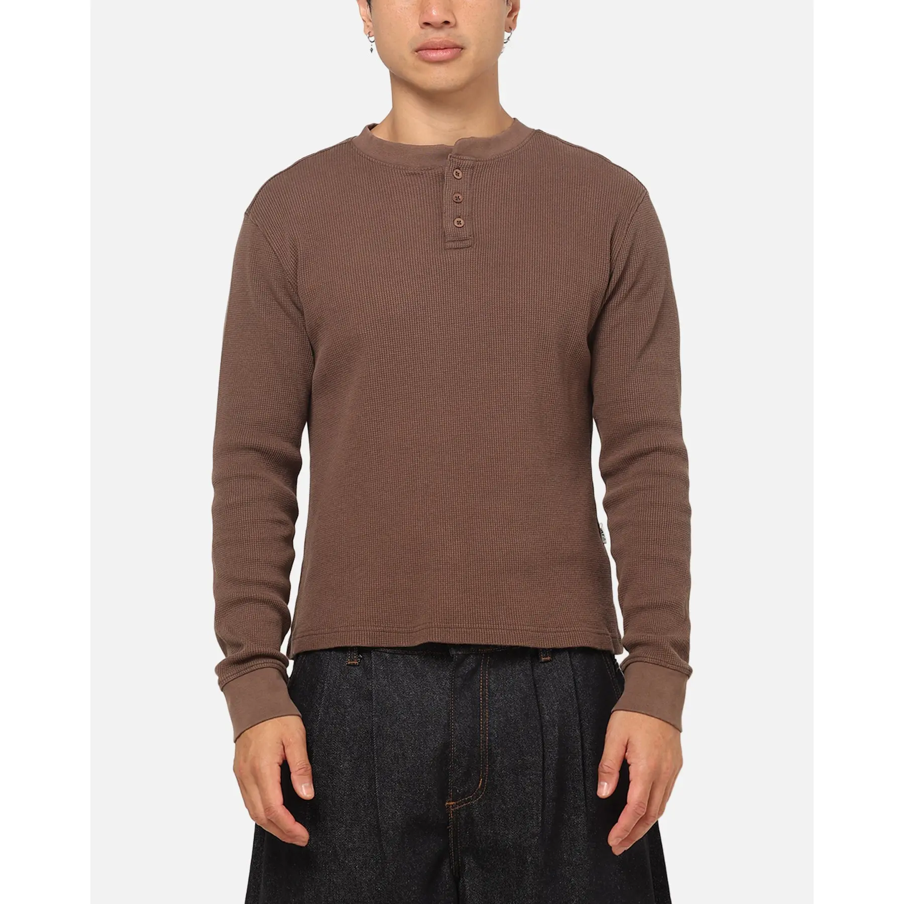 American Thrift Waffle Henley Shirt Washed Brown