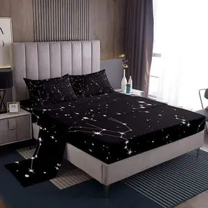 Feelyou Luxury Microfiber Bedding Set - Fitted Sheet, Constellation Twinkle Stars Design, Soft Breathable Black White Milky Way Cover, Outer Space Galaxy Themed Sheets, Microfiber Bed Sheets