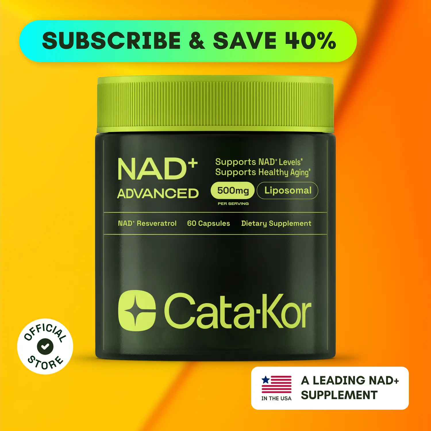 Cata-Kor NAD+ Advanced - NAD+ Supplement for Energy & Healthy Aging - 500mg per...