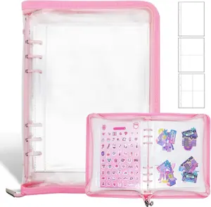 Sticker Storage Organizer Binder A5 Sticker Book Collecting Album  Sticker Collection Book with Pocket Zipper Sticker Holder Keeper Book for Adult Collecting Sticker (pink)