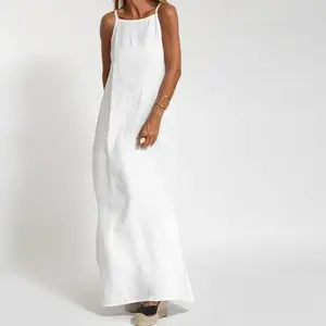 Casual Cotton And Linen Split Sling Dress