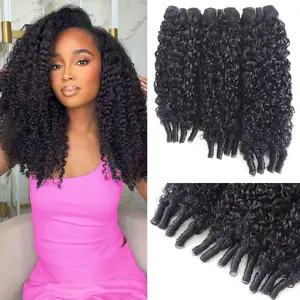 Burmese Curly Bundles Human Hair 3 Bundles 100% Unprocessed Quick Weave 3c4a Water Wave with Spiral Curly End Real Human Hair Extensions Natural Black