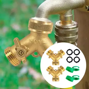 Brass Garden Hose Splitter (2 Way),Solid Brass Hose Y Splitter 2 Valves with 2 Extra Rubber Washers (2 Pack)