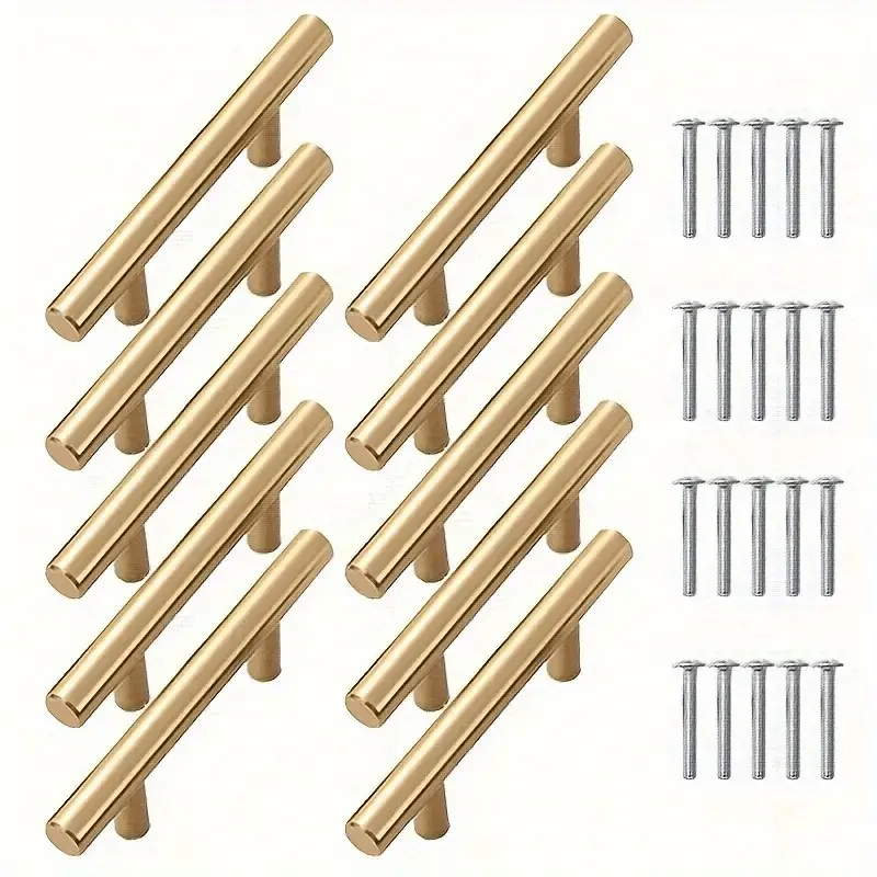 30pcs Elegant Gold Cabinet Handles, Stainless Steel Brushed Plated Handles, Powder Coated, Includes Mounting Screws, Easy to Install, Durable Kitchen Drwer Handles, Cabinet Handles, Kitchen Drawer Handles