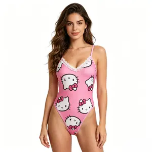 Sanrio Hello Kitty Sexy Pajamas - Pink Loungewear with Hello Kitty Pattern, Ideal for Nightwear