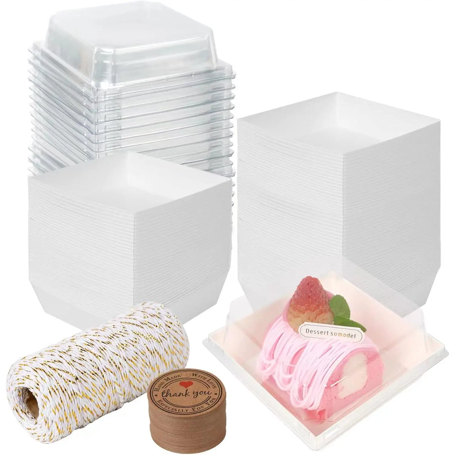 50 Pack Charcuterie Boxes with Clear Lids, 4 Inches White Oil-Proof  Paper  Containers Bakery Boxes for Sandwich, Cookies, Hot Cocoa, Cupcakes and Strawberries(White)