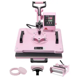 fathersdaygift VEVOR Heat Press Machine, 12x 15 inch, 5 in 1 Heat Transfer Machine with 30 oz Tumbler Press, 360 Swing Away T-Shirt Pressing, Digital Precise Control, for T-Shirts/Mugs/Hats/Plates, Pink