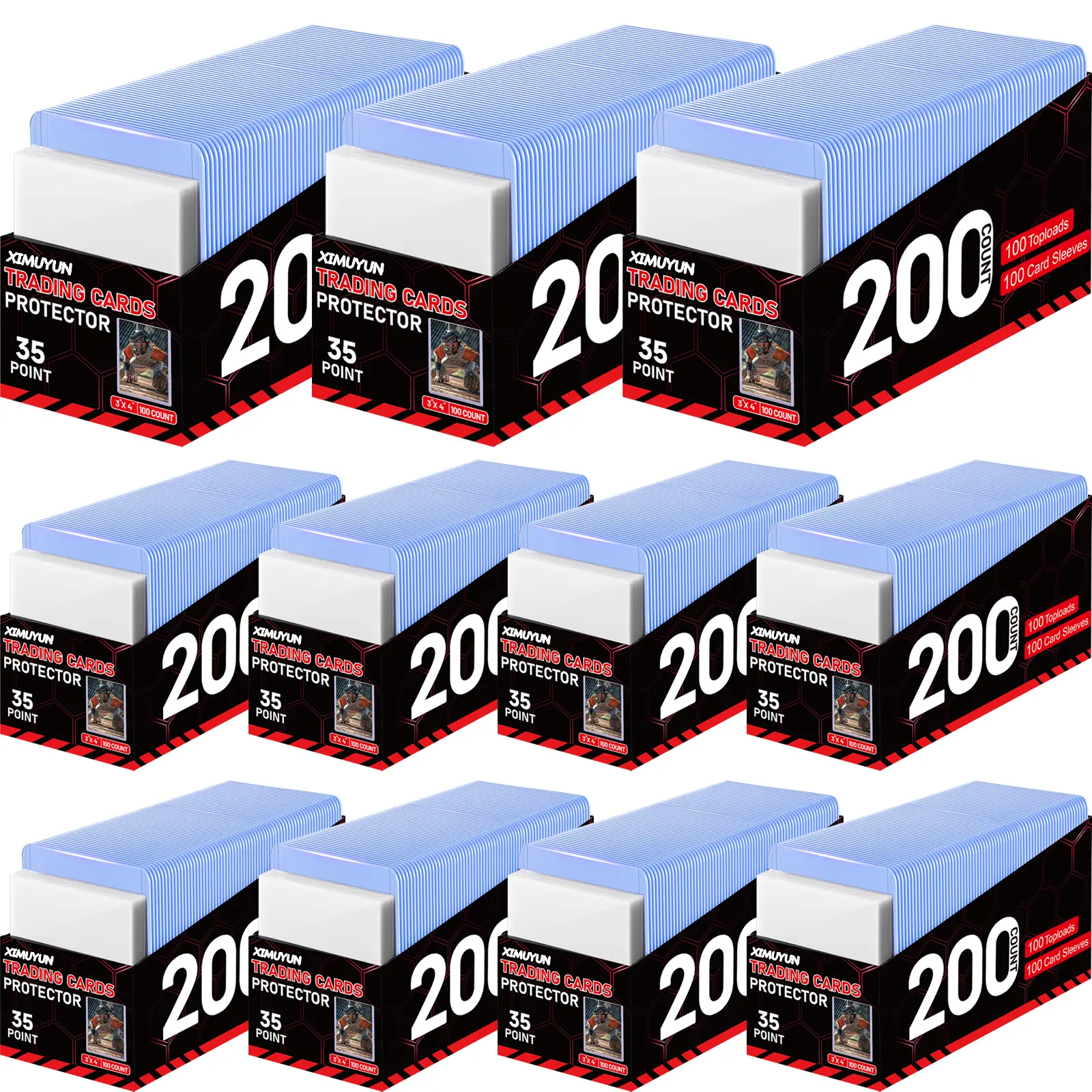 XimuYun 1000ct Top loaders 35pt 3 "X 4", baseball card protective case hard plastic, used with trading card sports card holder, suitable for collection, football, basketball, and TGG(1000 Toploads + 1000 Sleeves)