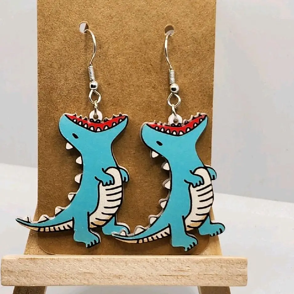 Unisex Dinosaur Hook Earrings - Prehistoric Theme Sturdy PP Plastic Costume Jewelry with Captivating Dinosaur Figures, Comfortable Fit, Adds a Touch of Whimsy to Any Outfit, Sturdy Plastic, Choking Hazard Is A Small Ball
