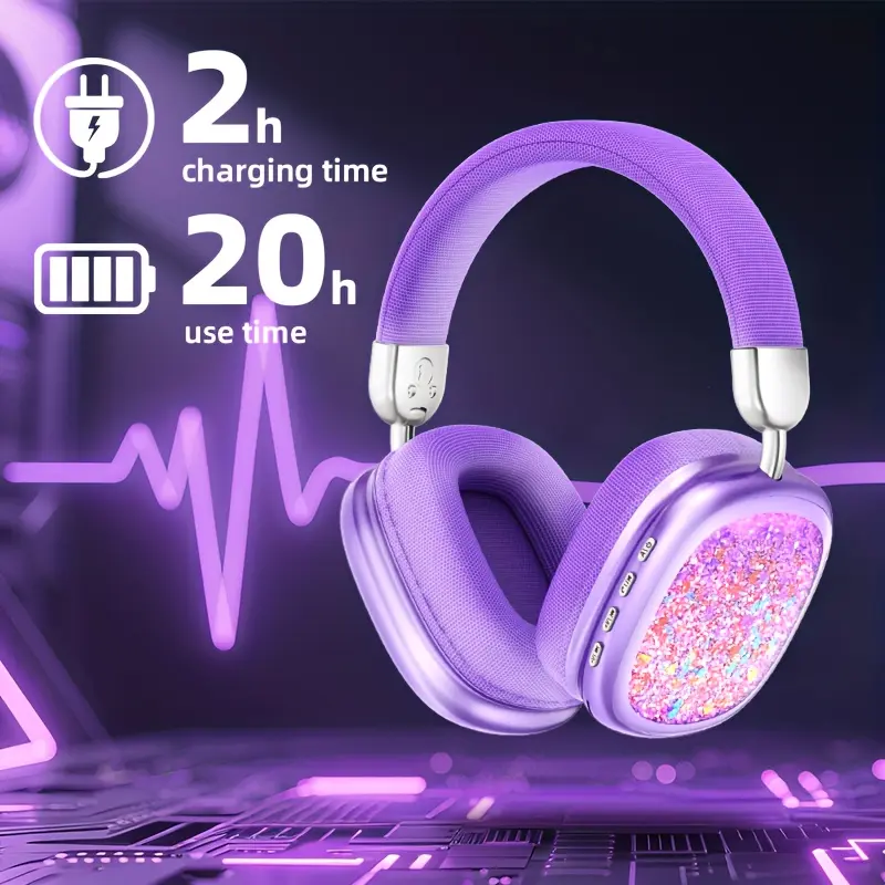 MAKUPARTIST Foldable Over-Ear Wireless Headphones , Tangle-Free Cable, 3.5mm Jack, Micro SD/TF Card Support, Adjustable Soft Ear Cushions, Lightweight Long Wear, Button Controls, Built-In Battery for Phones/Computers, Audio Connection, Game Console, Cable